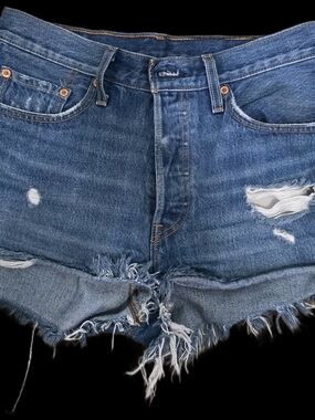 Levi Distressed High-Rise Denim Cutoff Shorts - Blue